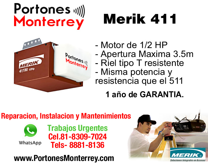 Merik 411 Motor para puerta automatica – 1/2 HP – Apertura Max 3.5m -