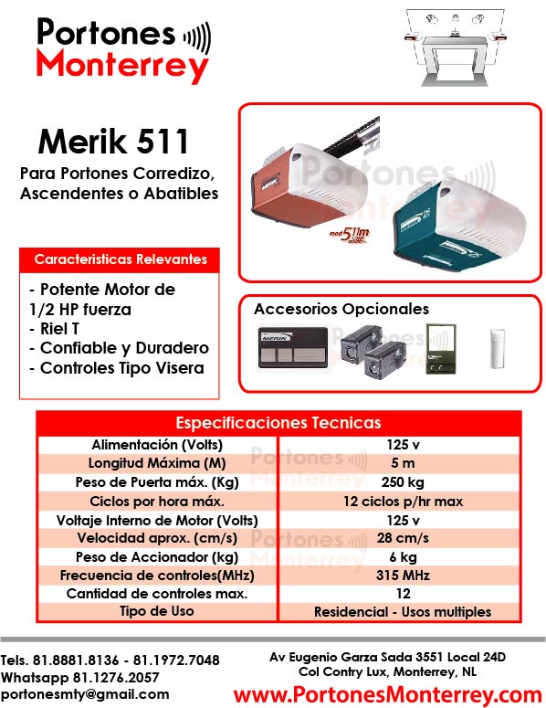 1 Merik 511 Motor para puerta automatica – Clasico – 1/2 HP-3
